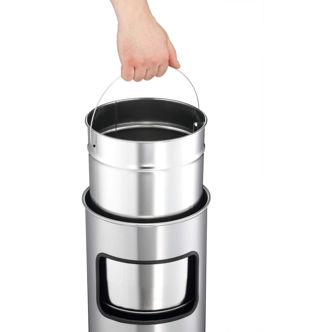 Cendrier-poubelle à couvercle étouffoir, 17 litres SAFE argent métallisé DURABLE - Cendrier-poubelle à couvercle étouffoir DURABLE SAFE argent métallisé, seau intérieur retiré