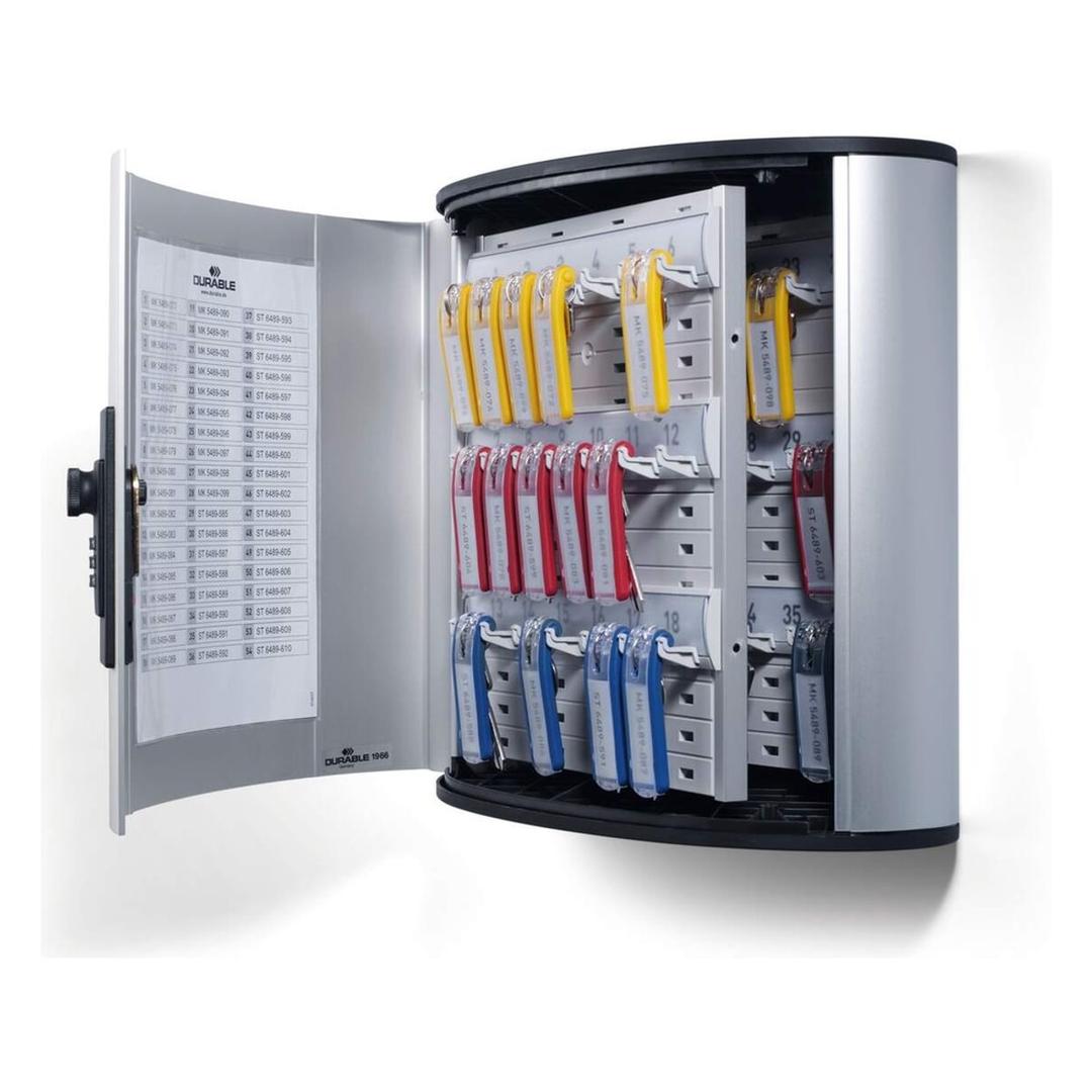 Armoire à clés murale à code, 36 clés KEY BOX CODE 36 DURABLE - Armoire à clés murale à code DURABLE KEY BOX CODE 36, porte ouverte avec index