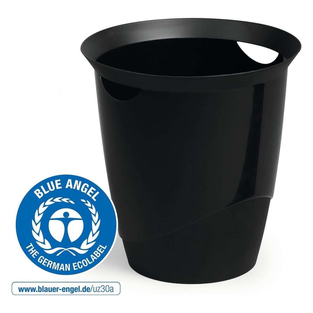 Corbeille à papier, 2 poignées de transport TREND 16 litres DURABLE - Corbeille à papier DURABLE TREND 16 litres noire, avec le label Ange bleu