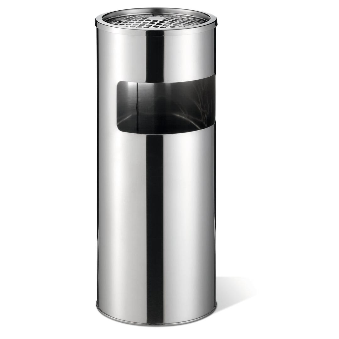 Cendrier-poubelle en inox avec sable, 17 litres rond inox brossé DURABLE - Cendrier-poubelle en inox avec sable DURABLE rond inox brossé, vue de face