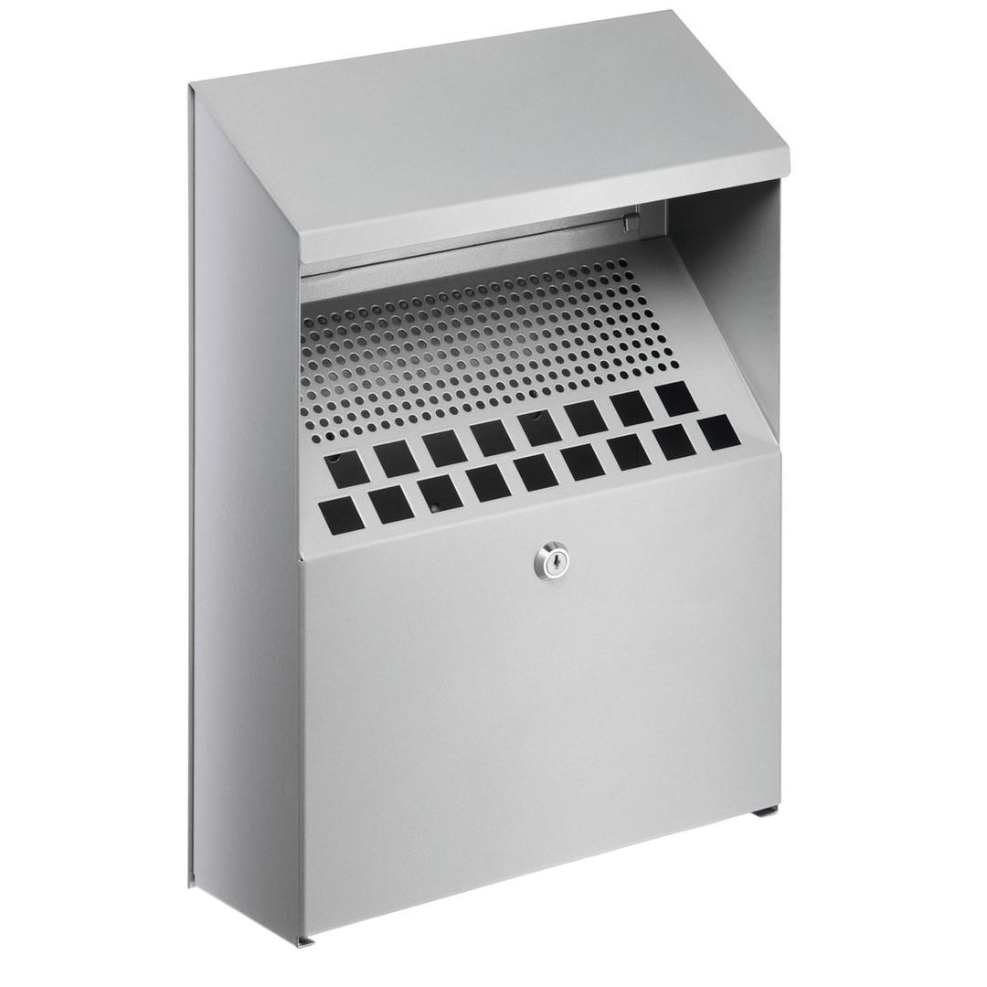 Cendrier mural verrouillable, 4 litres argent métallisé DURABLE - Cendrier mural verrouillable DURABLE argent métallisé, vue d'ensemble