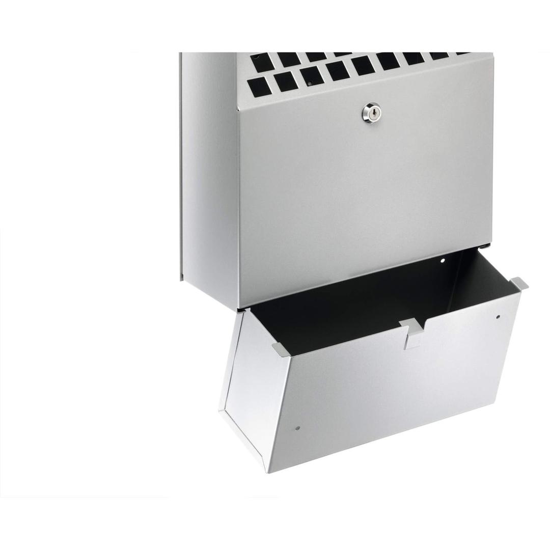 Cendrier mural verrouillable, 4 litres argent métallisé DURABLE - Cendrier mural verrouillable DURABLE argent métallisé, bac intérieur ouvert