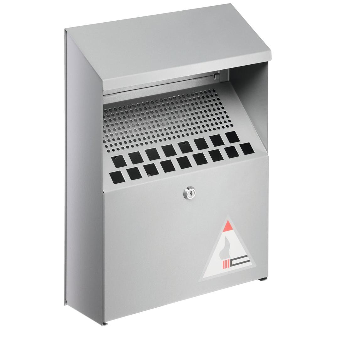 Cendrier mural verrouillable, 4 litres argent métallisé DURABLE - Cendrier mural verrouillable DURABLE argent métallisé, vue de trois quarts