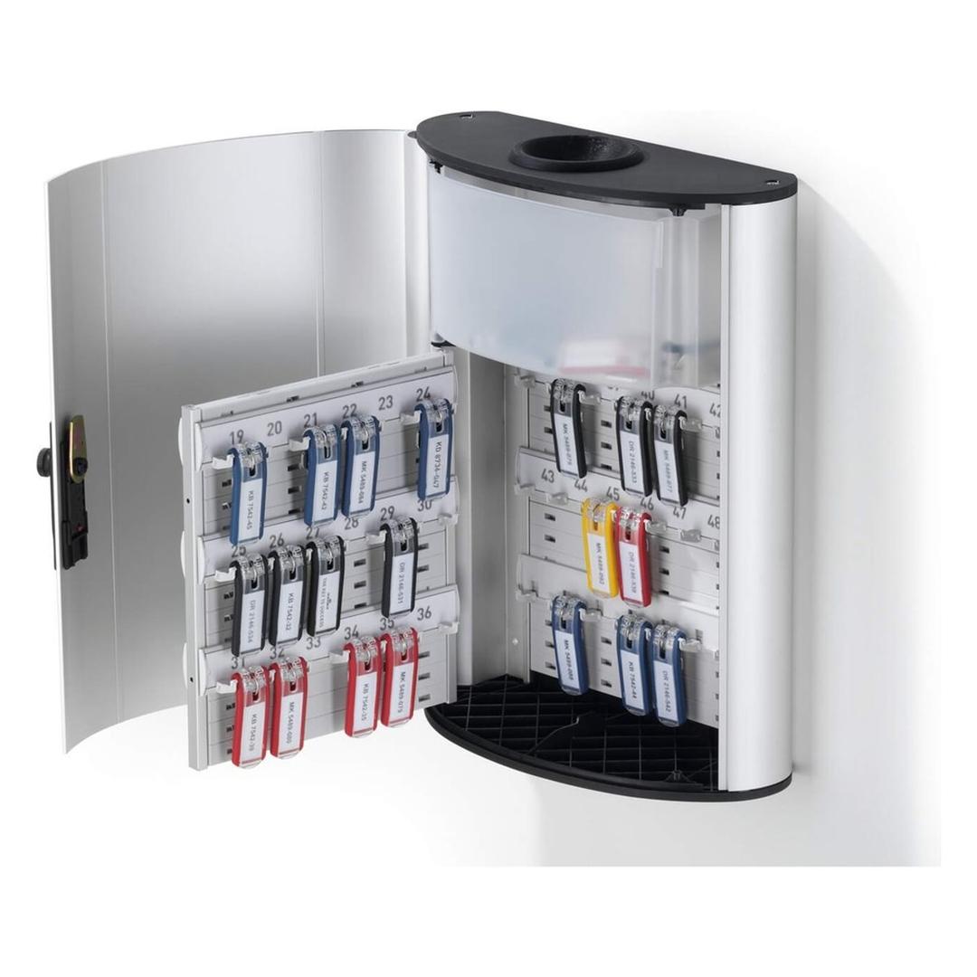 Armoire à clés murale à code, 54 clés, fente de retour KEY BOX CODE 54 avec fente DURABLE - Armoire à clés murale à code DURABLE KEY BOX CODE 54 avec fente, porte ouverte