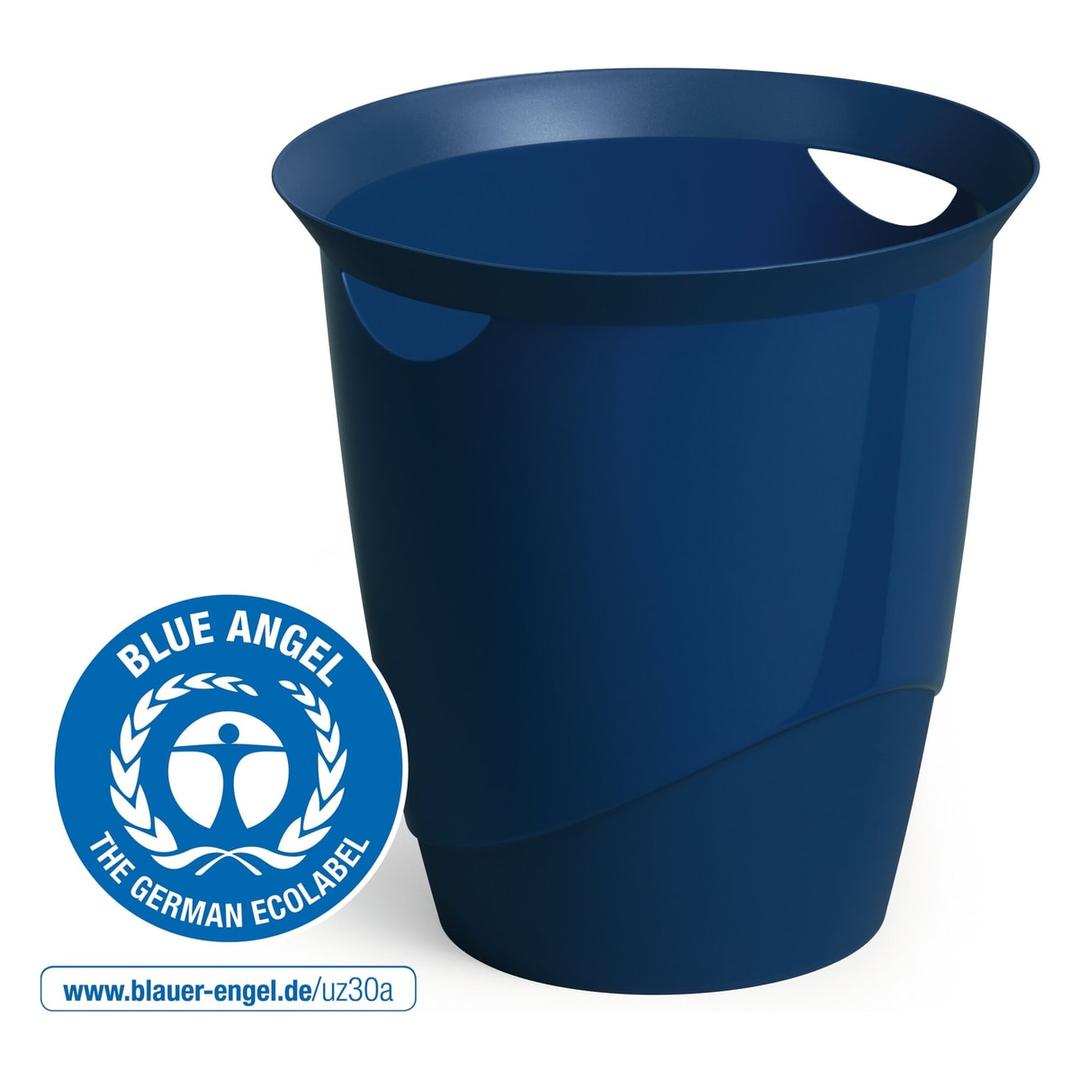 Corbeille à papier, 2 poignées de transport TREND 16 litres DURABLE - Corbeille à papier DURABLE TREND 16 litres bleue, avec le label Ange bleu