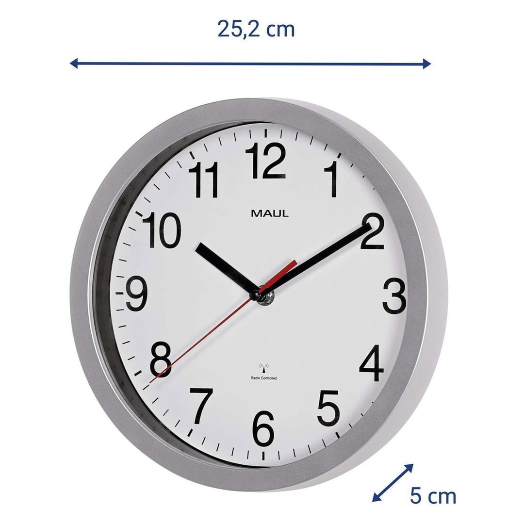 Horloge murale radio-pilotée, Ø 25 cm run radio argent MAUL - Horloge murale radio-pilotée MAUL run radio argent, dimensions