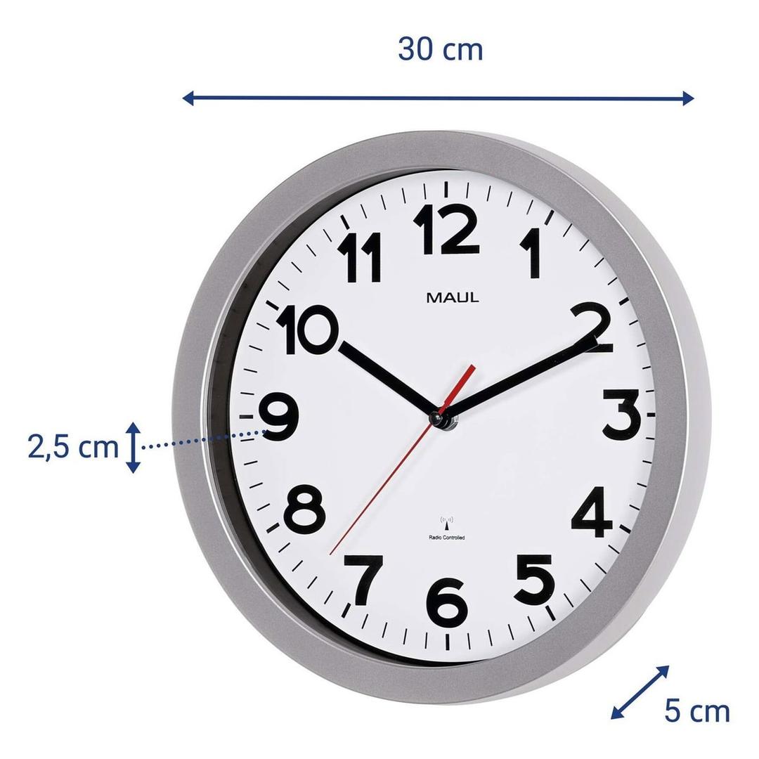 Horloge murale radio-pilotée, Ø 30 cm step 30 radio argent MAUL - Horloge murale radio-pilotée MAUL step 30 radio argent, dimensions