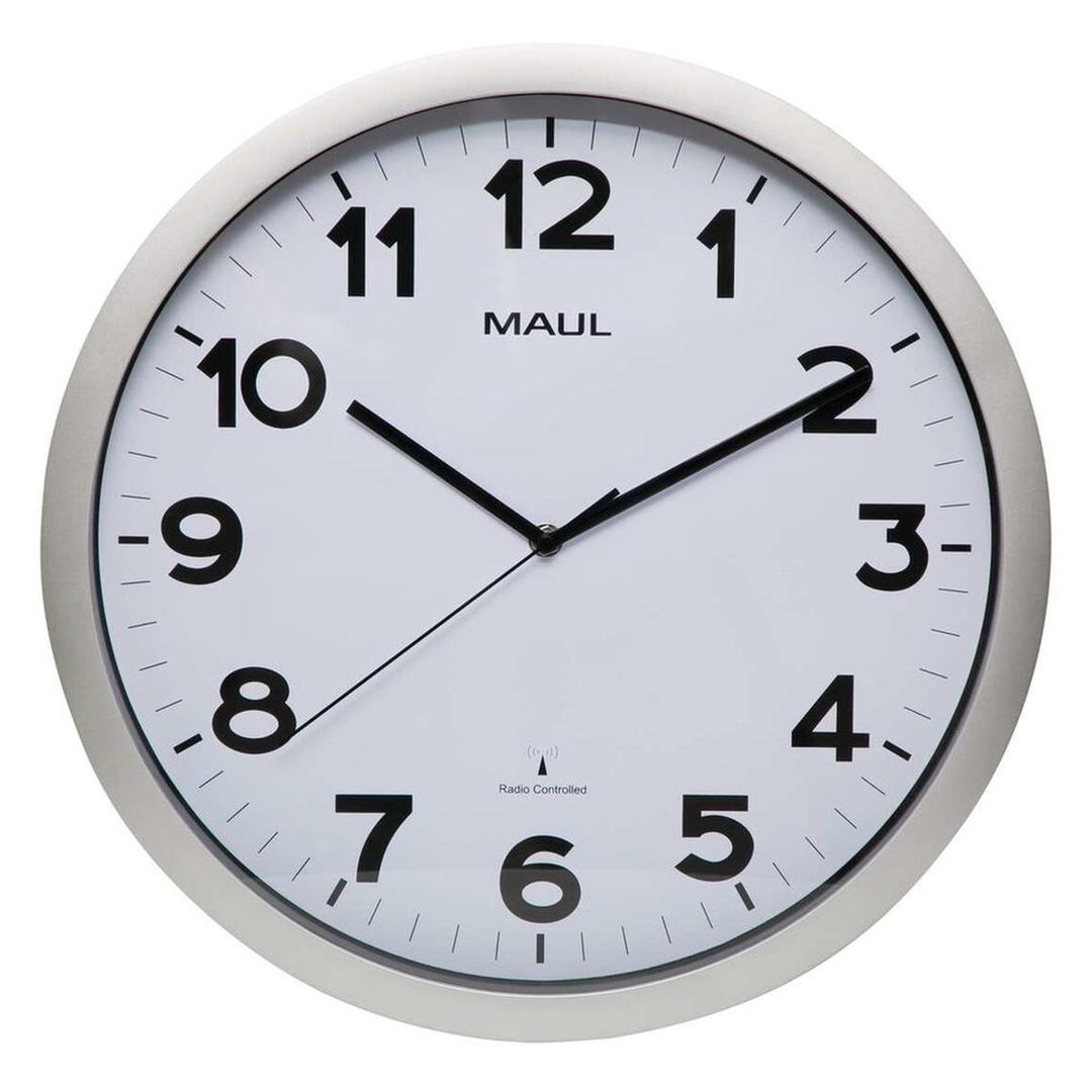 Grande horloge murale radio-pilotée, Ø 40 cm step 40 argent MAUL - Grande horloge murale radio-pilotée MAUL step 40 argent, vue d'ensemble