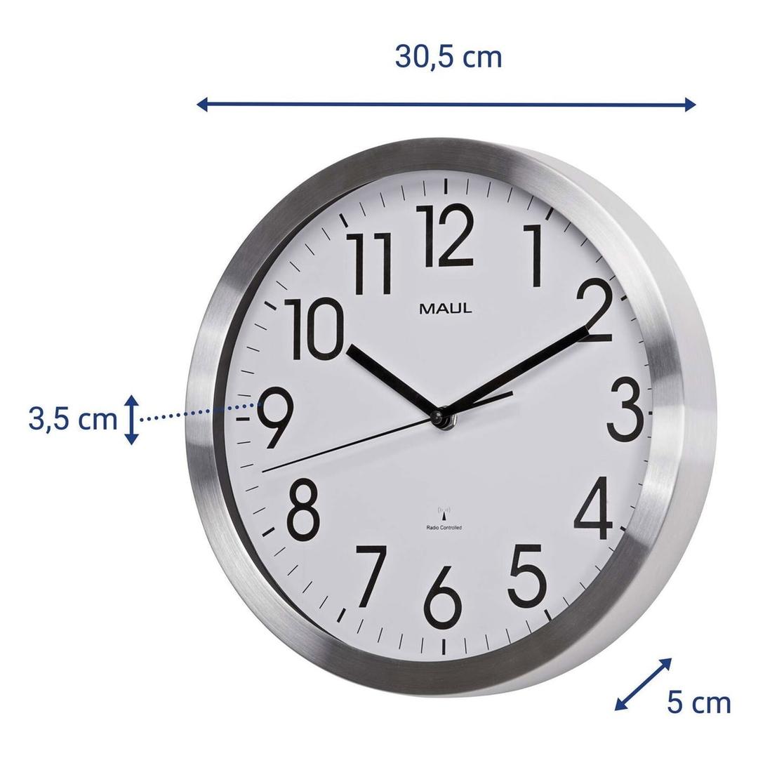 Horloge murale radio-pilotée en aluminium, Ø 30,5 cm move 30 aluminium MAUL - Horloge murale radio-pilotée en aluminium MAUL move 30 aluminium, dimensions
