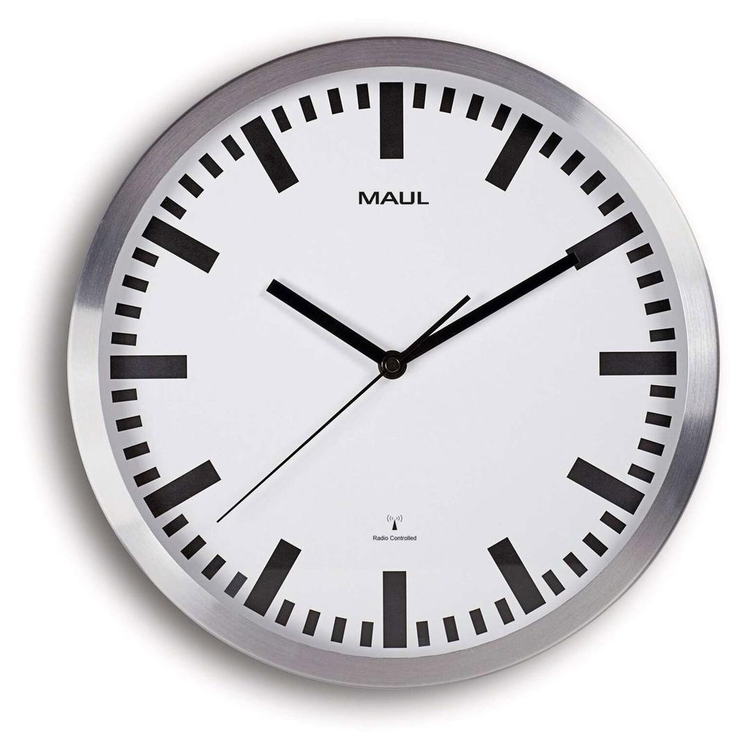 Horloge radio-pilotée à index bâtons, Ø 30,5 cm pilot aluminium MAUL - Horloge radio-pilotée à index bâtons MAUL pilot aluminium, vue d'ensemble