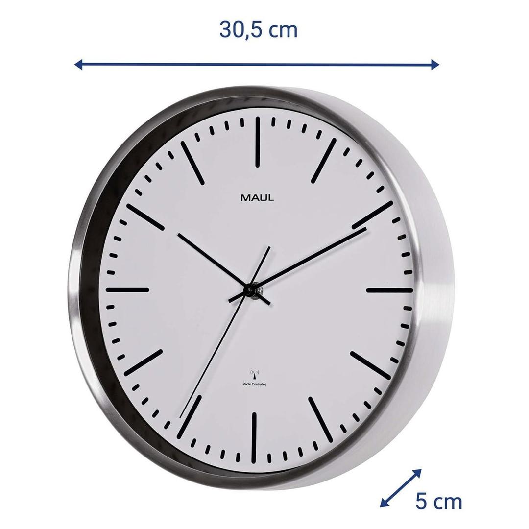 Horloge radio-pilotée en aluminium, Ø 30,5 cm fly cadran blanc MAUL - Horloge radio-pilotée en aluminium MAUL fly cadran blanc, dimensions