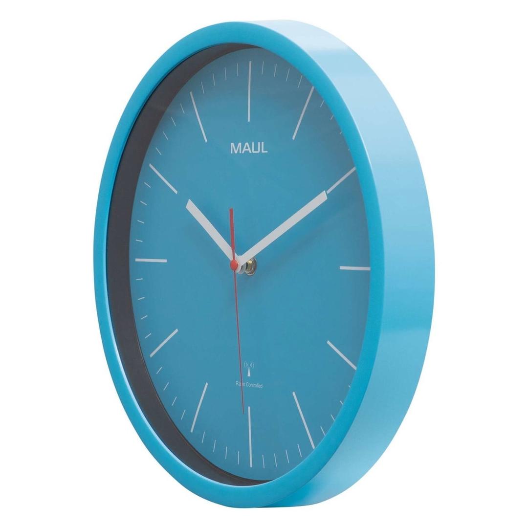 Horloge murale radio-pilotée, Ø 31 cm jump bleu clair MAUL - Horloge murale radio-pilotée MAUL jump bleu clair, vue de biais