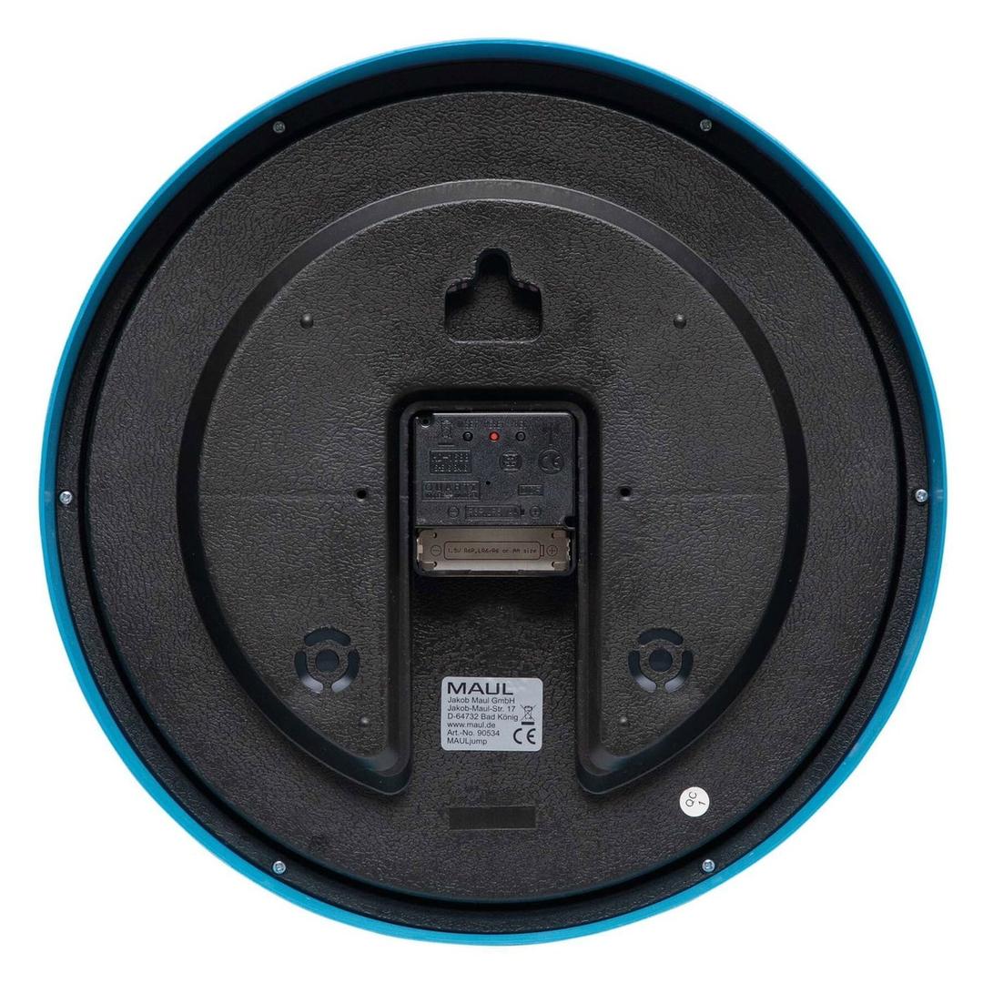 Horloge murale radio-pilotée, Ø 31 cm jump bleu clair MAUL - Horloge murale radio-pilotée MAUL jump bleu clair, dos de l'horloge