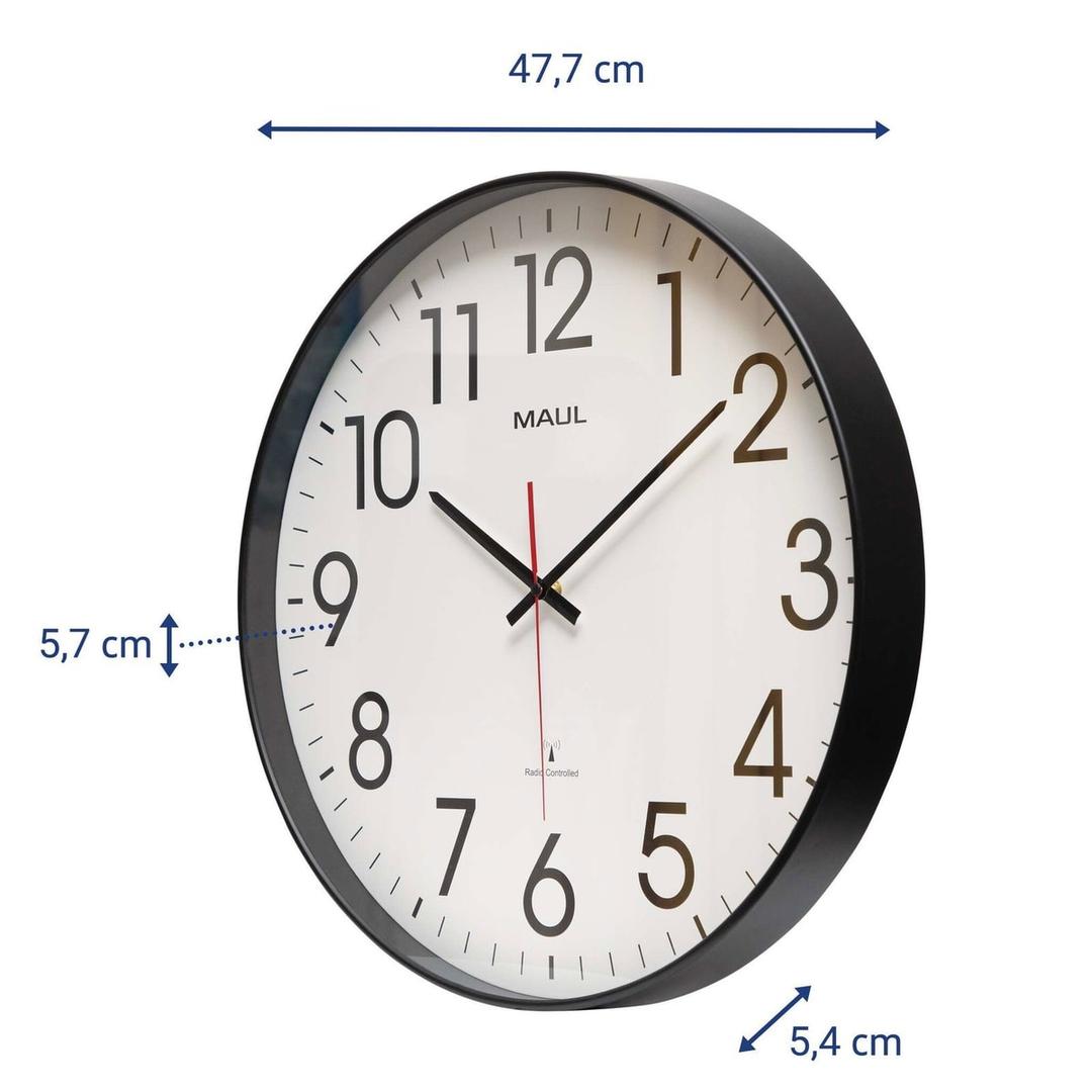 Grande horloge murale radio-pilotée, Ø 47,7 cm climb noir MAUL - Grande horloge murale radio-pilotée MAUL climb noir, dimensions