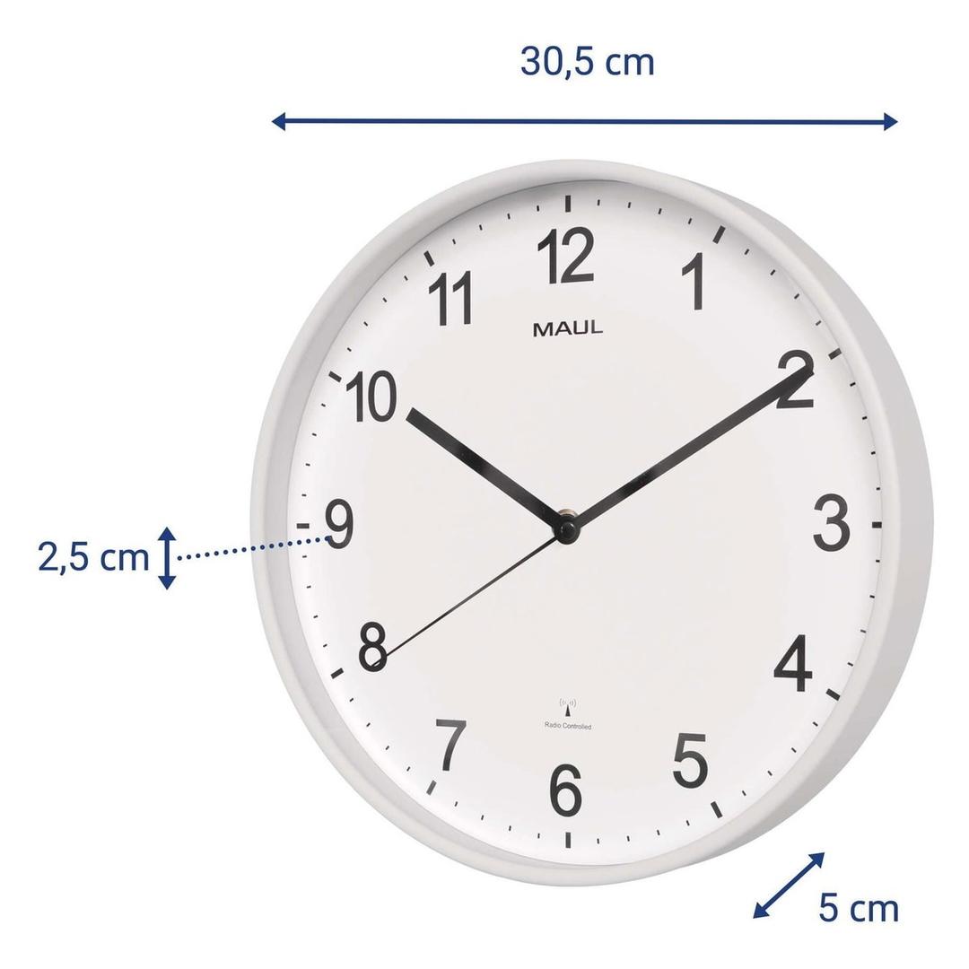 Horloge murale radio-pilotée silencieuse, Ø 30,5 cm sprint blanc MAUL - Horloge murale radio-pilotée silencieuse MAUL sprint blanc, dimensions