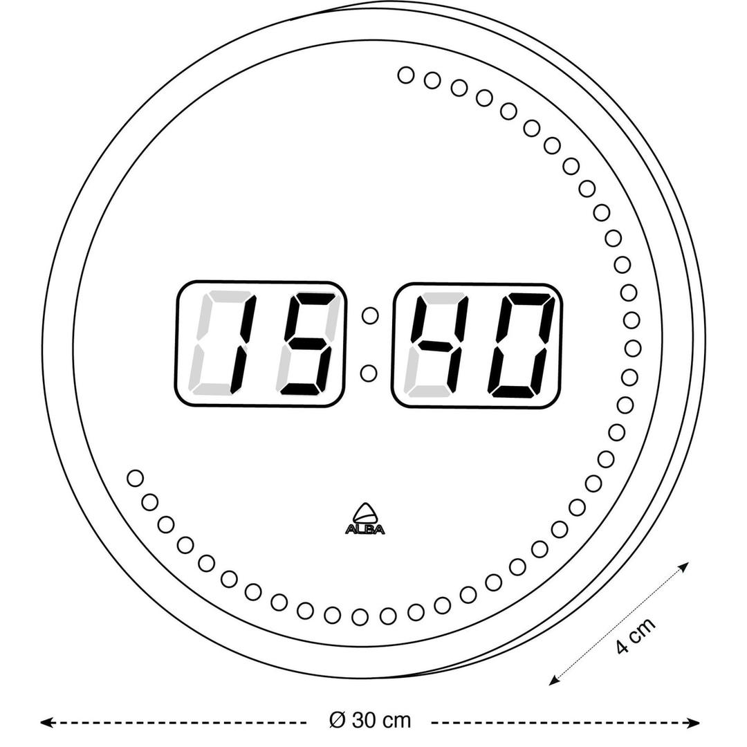 Horloge murale digitale LED, Ø 30 cm HORLED noir ALBA - Horloge murale digitale LED ALBA HORLED noir, dimensions