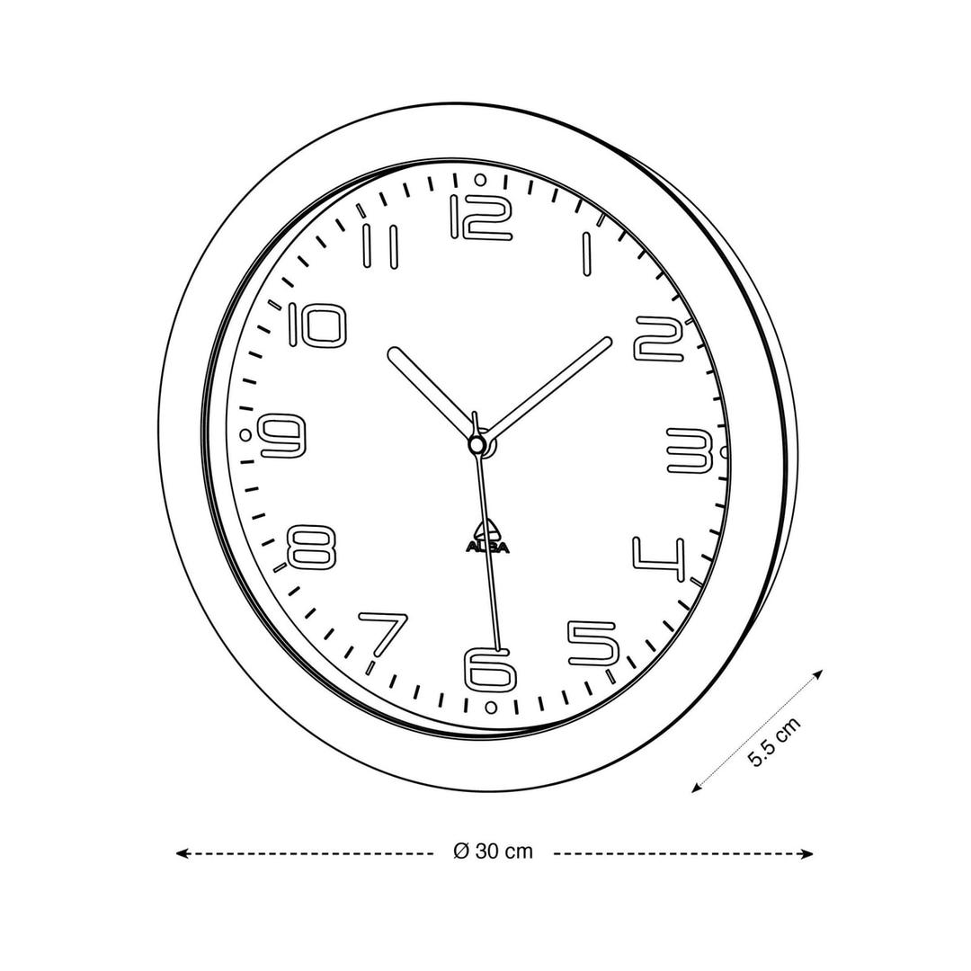 Horloge murale silencieuse, Ø 30 cm HORNEW blanc ALBA - Horloge murale silencieuse ALBA HORNEW blanc, dimensions