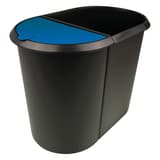 Corbeille de tri, 2 compartiments the double 20 + 9 litres HELIT - Corbeille de tri helit the double 20 + 9 litres noire, couvercle bleu, vue d'ensemble