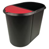 Corbeille de tri, 2 compartiments the double 20 + 9 litres HELIT - Corbeille de tri helit the double 20 + 9 litres noire, couvercle rouge, vue d'ensemble