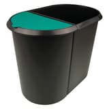 Corbeille de tri, 2 compartiments the double 20 + 9 litres HELIT - Corbeille de tri helit the double 20 + 9 litres noire, couvercle vert, vue d'ensemble