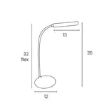 Lampe de bureau LED sans fil, rechargeable NELLY UNILUX - Lampe de bureau LED UNILUX NELLY, schéma coté 35 cm de haut, bras flexible de 32 cm