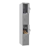 Casier 4 portes en acier, 4 x 60,5 litres PL1430, serrure à clé PHOENIX - Casier Phoenix PL1430 serrure à clé gris clair, porte ouverte
