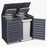 Abri pour deux poubelles, bacs jusqu'à 240 litres GB2213 PHOENIX - Abri pour deux poubelles Phoenix GB2213 anthracite, portes et couvercles ouverts, avec les bacs