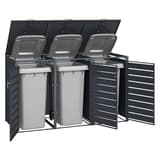 Abri pour trois poubelles, bacs jusqu'à 240 litres GB3320 PHOENIX - Abri pour trois poubelles Phoenix GB3320 anthracite, portes et couvercles ouverts, avec les bacs