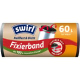 Rouleau de 10 sacs en plastique recyclé Sacs poubelle à bande de fixation 60 litres, noirs SWIRL - Rouleau de 10 sacs en plastique recyclé, sacs poubelle swirl 60 litres noirs