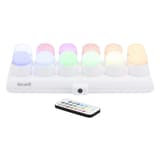Bougies LED rechargeables, 12 couleurs et blanc chaud, station de charge AMSTERDAM RVB SECURIT - Bougies LED rechargeables Securit AMSTERDAM RVB sur leur station, avec la télécommande