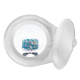 Loupe en verre 5 dioptries, double bras articulé Lampe loupe LED à pince LOGILINK - Carte électronique vue à travers la loupe de la LogiLink WZ0058
