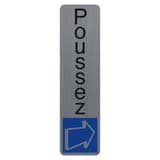 Aspect aluminium brossé, 44 x 165 mm Plaque adhésive Poussez 67157E EXACOMPTA - Plaque adhésive Poussez EXACOMPTA 67157E, verticale, flèche blanche sur pavé bleu