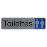 Aspect aluminium brossé, 165 x 44 mm Plaque adhésive Toilettes 67151E EXACOMPTA - Plaque adhésive Toilettes EXACOMPTA 67151E, silhouettes femme et homme sur pavé bleu