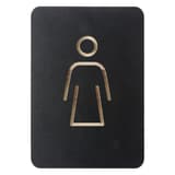 Contreplaqué noir, 105 x 150 mm Plaque WC femmes 421034 EUROPEL - Pictogramme WC femmes EUROPEL 421034, silhouette fraisée dans le contreplaqué noir