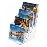 A5 portrait, 4 compartiments Porte-brochures multibacs DEFLECTO - Porte-brochures multibacs deflecto A5, 4 compartiments, transparent, garni de brochures