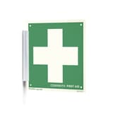 PVC transparent, autocollant Support de panneau en drapeau 1750 CEDERROTH - Support CEDERROTH 1750 monté au mur avec le panneau premiers secours 1738