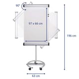 Tableau pivotant portrait ou paysage, pied rond à 5 roulettes Paperboard mobile flip2use MAUL - Cotes du paperboard MAULsolid flip2use