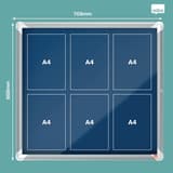 Intérieure, fond en feutre bleu, 6 x A4 Vitrine d'affichage Premium Plus NOBO - Vitrine d'affichage d'intérieur nobo Premium Plus en feutre bleu 6 x A4, plan des emplacements A4