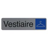 Aspect aluminium brossé, 165 x 44 mm Plaque Vestiaire adhésive 67166E EXACOMPTA - Plaque adhésive Vestiaire EXACOMPTA 67166E, pictogramme cintre sur pavé bleu