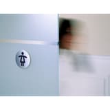 Inox brossé, Ø 83 mm Plaque WC femmes 4904 DURABLE - Plaque WC femmes DURABLE 4904 collée sur une porte vitrée