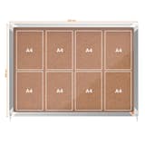Intérieure, portes coulissantes, fond en liège, 8 x A4 Vitrine d'affichage Premium Plus NOBO - Vitrine d'affichage nobo Premium Plus à portes coulissantes en liège 8 x A4, plan des emplacements A4