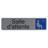 Aspect aluminium brossé, 165 x 44 mm Plaque Salle d'attente adhésive 67167E EXACOMPTA - Plaque adhésive Salle d'attente EXACOMPTA 67167E, pictogramme personne assise sur pastille bleue