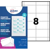 60 x 90 mm, 160 cartes Carte badge imprimable AVERY - Emballage des cartes badge imprimables AVERY L4728-20 et gabarit de la planche