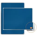 Tableau feutrine nobo Premium Plus bleu à cadre aluminium, 900 x 600 mm, en largeur ou en hauteur, détail du coin