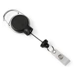 Enrouleur badge EXTRA STRONG DURABLE noir, clip, anneau porte-clés et lanière à bouton-pression