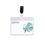 Porte badge de sécurité pavo, bande du clip passée dans la fente