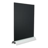 Ardoise de table à socle aluminium Securit, de trois-quarts