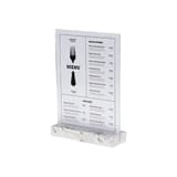Présentoir de table en T EUROPEL A4 portrait, socle blanc, avec un menu