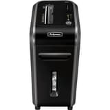 Destructeur de papier Fellowes Powershred 99Ci de face sur roulettes avec niveau de remplissage.