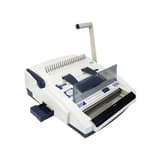 Perforelieur électrique DSB CW-4500 vu de trois quarts, capot relevé et bac à confettis sorti